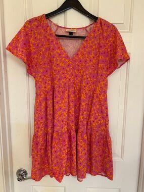 Universal Thread Pink and Orange Floral Mini Dress with Pockets
